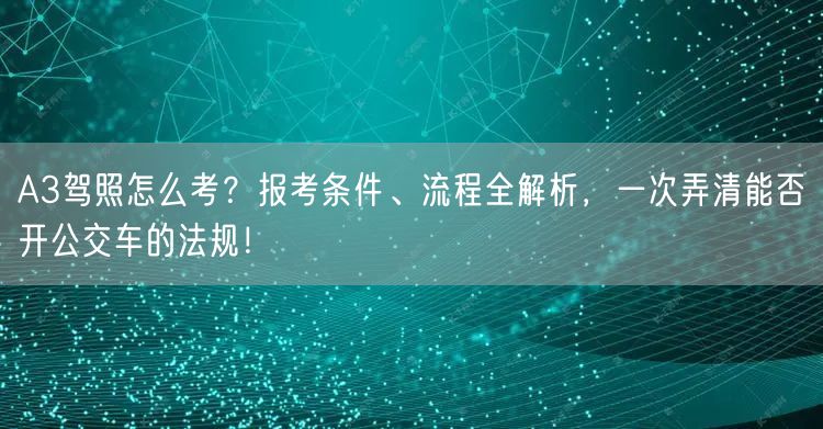 A3驾照怎么考？报考条件、流程全解析，一次弄清能否开公交车的法规！