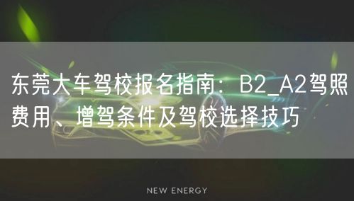 东莞大车驾校报名指南:B2_A2驾照费用、增驾条件及驾校选择技巧