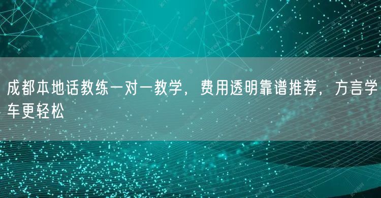 成都本地话教练一对一教学，费用透明靠谱推荐，方言学车更轻松